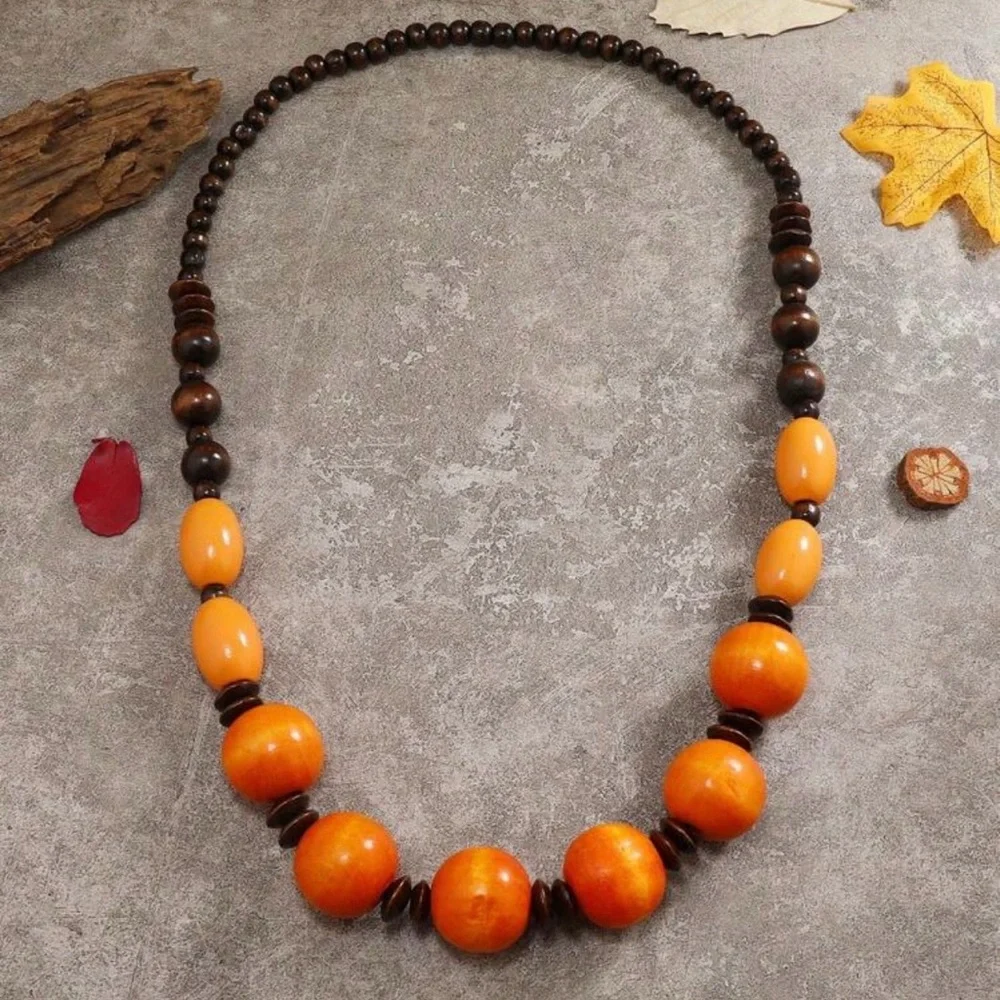 Elegant Orange and Brown Beaded Necklace - Picture 3 of 6